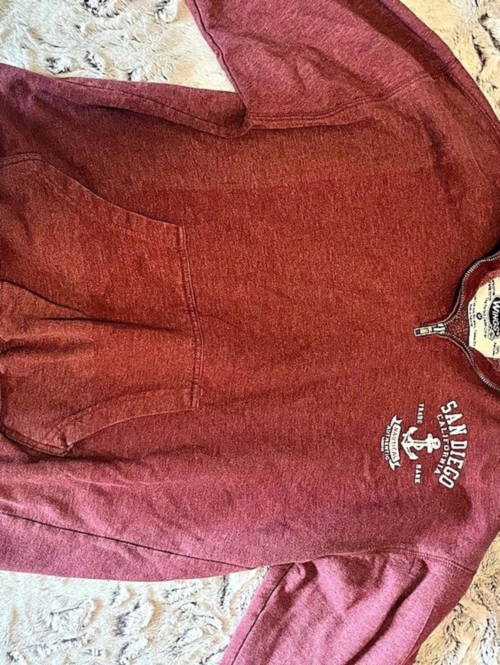 Wings Flight Deck Color burgundy pullover half zip sweater size Medium